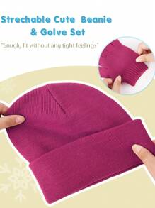 1set Unisex Kids' Warm Knitted Hat And Gloves Set In Purple Red For Fall And Winter - Red Violet - View 2