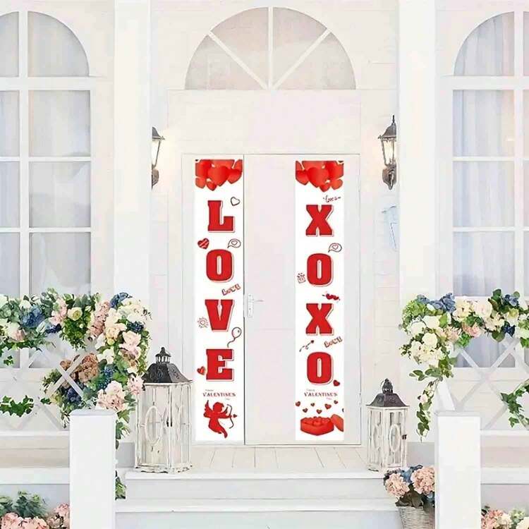 2入組情人節紅心主題派對裝飾對聯和門旗 - 情人節對聯B款 - 查看 4