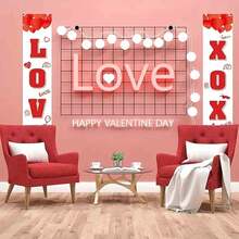 2入組情人節紅心主題派對裝飾對聯和門旗 - 情人節對聯B款 - 查看 3