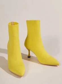 中筒女式短靴,大尺碼高跟靴,袜子鞋款 - 黃色 - 查看 5