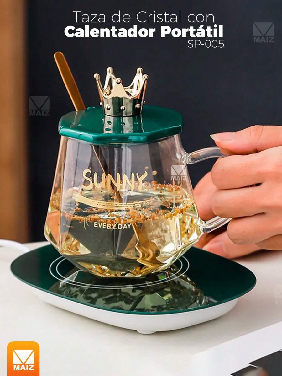 Taza de Cristal con Calentador Portátil Rey - Verde - Ver 1