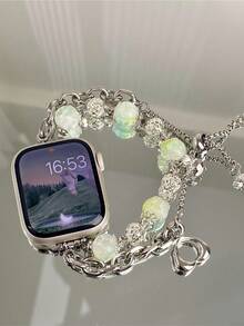 1入組雙性玻璃珠金屬空心魅力手鍊帶,帶有仙女設計,適用於38/40/41/42/44/45/49mm蘋果手表3/4/5/6/7 - 岩青色 - 查看 1