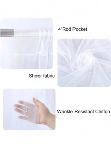 1/2pcs White Sheer Curtain, Suitable For Party Wedding Transparent Background, Perfect For Birthday Party Baby Shower Photo Background, Home Decor (150*215cm) - White - View 3