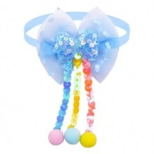 8pcs/Set Pet Lace Princess Style Bow & Sequined Bowtie Collar Accessory, For Both Cats And Dogs - Blue - View 2