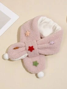 1條兒童冬季暖和的星星飾面毛絨絨圍巾 - 粉色 - 查看 2