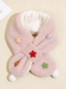 1條兒童冬季暖和的星星飾面毛絨絨圍巾 - 粉色 - 查看 1