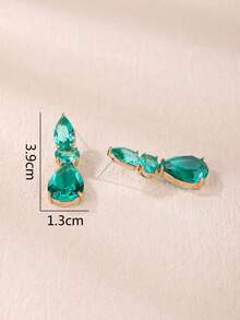 1pair Fashionable Luxurious Cubic Zirconia Waterdrop Shaped Long Earrings, Perfect For Women To Match With Fashion Dress For Festival Birthday Gift - Green - View 4