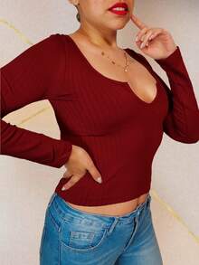 Blusa ajustada Top escote - Rojo - Ver 2