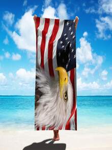 1 件白鷹和美國國旗沙灘巾、超細纖維戶外運動毛巾、超強吸水毛巾、旅行和戶外裝備 - 彩色 - 查看 5