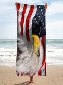 1 件白鷹和美國國旗沙灘巾、超細纖維戶外運動毛巾、超強吸水毛巾、旅行和戶外裝備 - 彩色 - 查看 3