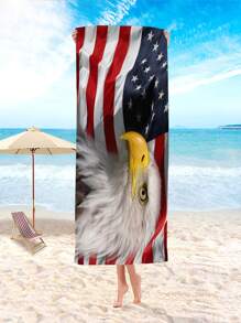 1 件白鷹和美國國旗沙灘巾、超細纖維戶外運動毛巾、超強吸水毛巾、旅行和戶外裝備 - 彩色 - 查看 1