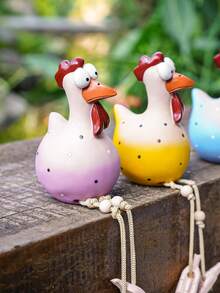 1只可愛又有趣的大眼長腿雞裝飾擺件,創意花園掛火雞微景雕塑手工藝品,適用於家居,花園裝飾 - 彩色 - 查看 3