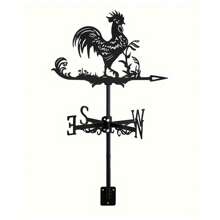 一个公鸡形状的风向标，花园风向标，屋顶安装式，风向指示器，不锈钢材质，创意公鸡形状金属风向标，适用于农场、庭院和家居装饰。 - 黑色 - 查看 1