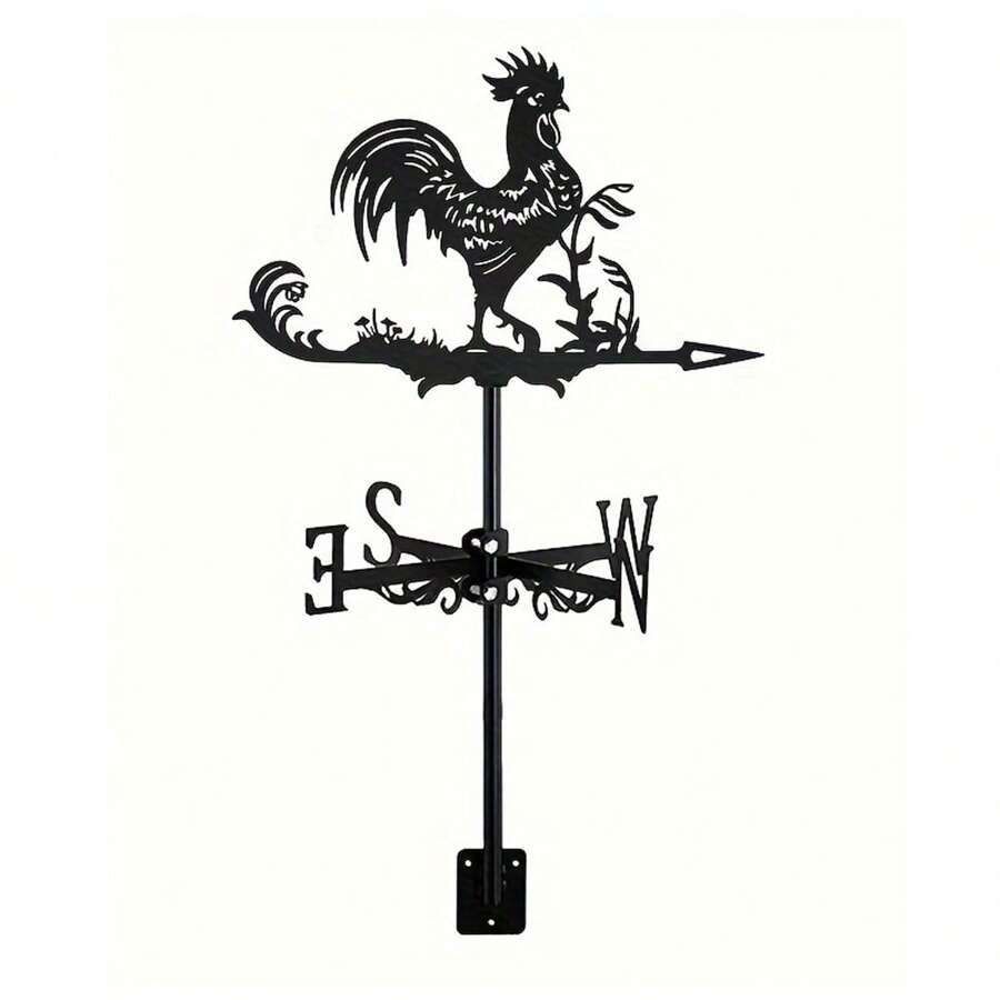 一个公鸡形状的风向标，花园风向标，屋顶安装式，风向指示器，不锈钢材质，创意公鸡形状金属风向标，适用于农场、庭院和家居装饰。 - 黑色 - 查看 1