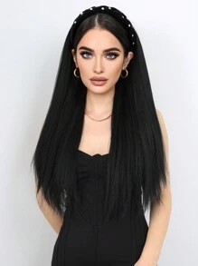 26 Inch Jacques Long Straight Hairpiece Removable Headband Wig Black Synthetic Fiber Women's Fluffy Natural Heat-Resistant Synthetic Wig Suitable For Daily Wear - Black - View 4