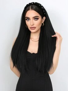 26 Inch Jacques Long Straight Hairpiece Removable Headband Wig Black Synthetic Fiber Women's Fluffy Natural Heat-Resistant Synthetic Wig Suitable For Daily Wear - Black - View 5
