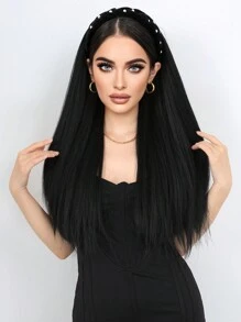26 Inch Jacques Long Straight Hairpiece Removable Headband Wig Black Synthetic Fiber Women's Fluffy Natural Heat-Resistant Synthetic Wig Suitable For Daily Wear - Black - View 3