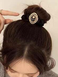 1PC Style Retro Satin Scrunchies - Black - View 4