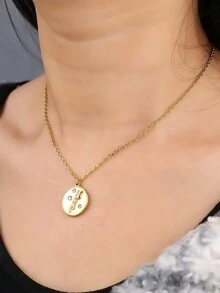 1pc Maillard Style Stainless Steel Tiger's Eye, Shell, Rose, Star Inlaid Pendant Clavicle Chain, Sweater Chain, Necklace For Women's Daily Wear - Gold - View 4