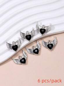 6入組哥特風格合金吊墜,鑲有水晶、蝴蝶結、心形和櫻桃圖案,適用於diy耳環,項鍊和吊墜配件 - 黑色 - 查看 9