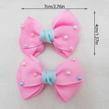 2入組彩色珍珠蝴蝶結髮夾,假日女孩子用髮帶蝴蝶結髮夾,是送禮的理想選擇 - 粉色 - 查看 3