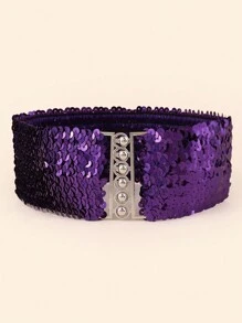 Dây thắt lưng lấp lánh phong cách Boho 1 dây cho nữ, dây thắt lưng co giãn hợp thời trang có trang trí sáng bóng - màu đen - Xem 5