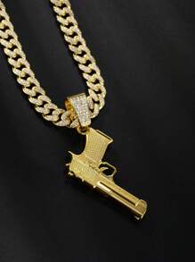 1 Pieza Colgante De Carta De Pistola Dorada 3d Para Hombres Y Mujeres En Cadena De 13 Mm, Joyería De Estilo Hip Hop Europeo Y Americano Para Hombres Y Mujeres Con Decoración De Diamantes. Adecuado Como Regalo Para Parejas Para Ocasiones Diarias, Festivales Y Amigos. - Amarillo Oro - Ver 4