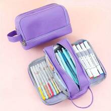 1個大容量文具袋,筆袋,手提化妝包,辦公室和學校用品,適合青少年、女孩、男孩、女性、男性、成年人,便攜式禮物 - 彩色 - 查看 2