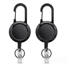 1 件徽章捲軸,可伸縮重型鑰匙鏈,升級版鋅合金身份證夾,帶 31.5 英寸塗層鋼纜黑色多用途登山扣戶外鑰匙圈易拉扣適合徒步旅行和防盜 - 黑色 - 查看 3