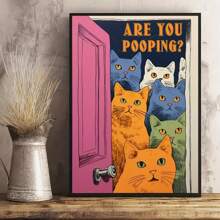 1pc Canvas Poster, Cat Print For Toilet Are You Pooping Wall Print Wall Art For Living Room, Wall Decor For Bedroom, Home Decor Room Decor Aesthetic , Frameless, Modern Posters For Room, Room Decoration Stuff, Aesthetic, Western Decor, Bathroom Decor - Multicolor - View 7