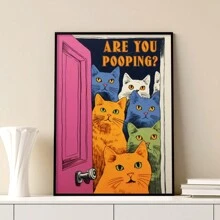1pc Canvas Poster, Cat Print For Toilet Are You Pooping Wall Print Wall Art For Living Room, Wall Decor For Bedroom, Home Decor Room Decor Aesthetic , Frameless, Modern Posters For Room, Room Decoration Stuff, Aesthetic, Western Decor, Bathroom Decor - Multicolor - View 6