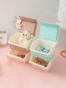 1pc Japanese & Korean Style Lovely Mini Desk Storage Organizer, Pink Storage Bucket For Students - Green - View 4