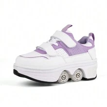 Transformable Shoes With Wheels, Fashion Roller Skate Shoes With 4 Wheels/2 Wheels, Retractable Roller Skating Shoes, One-Button Control For Walking Or Skating - Purple - View 7