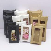 10pcs Black/White/Kraft Paper Three-Tone, Multi-Size Pillow Box With Pvc Window Packaging Gift Box Candy Box - 10 Window Pillow Boxes - View 1