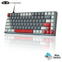 Magegee 75%機械鍵盤,84鍵連線電玩鍵盤,藍軸輕觸鍵帽並搭配冰藍背光小型緊湊辦公室鍵盤,可攜式電競鍵盤適用於pc Windows玩家 - 黑色 - 查看 1