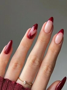 Cat Eye Valentine'S Day Nail Art False Nails Wearable Nail Tips, Sexy Red - Burgundy - View 1