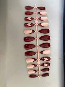 Cat Eye Valentine'S Day Nail Art False Nails Wearable Nail Tips, Sexy Red - Burgundy - View 2