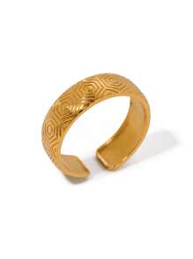 1pc Personalized All-Match 18k Gold-Plated Stainless Steel Vintage Pentagonal Pattern Open Ring Bracelet Accessory For Women - Yellow Gold - View 11