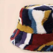 1pc Plush Color Matching Imitation Rabbit Fur Bucket Hat For Autumn And Winter - Multicolor - View 4