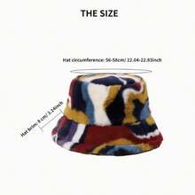 1pc Plush Color Matching Imitation Rabbit Fur Bucket Hat For Autumn And Winter - Multicolor - View 2