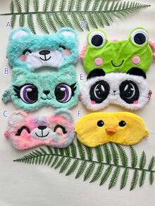1pc Cute Animal Furry Sleeping Eye Mask In Shape Bear, Cat, Frog, Panda, Chicken Shape For Daily Use - Multicolor - View 3