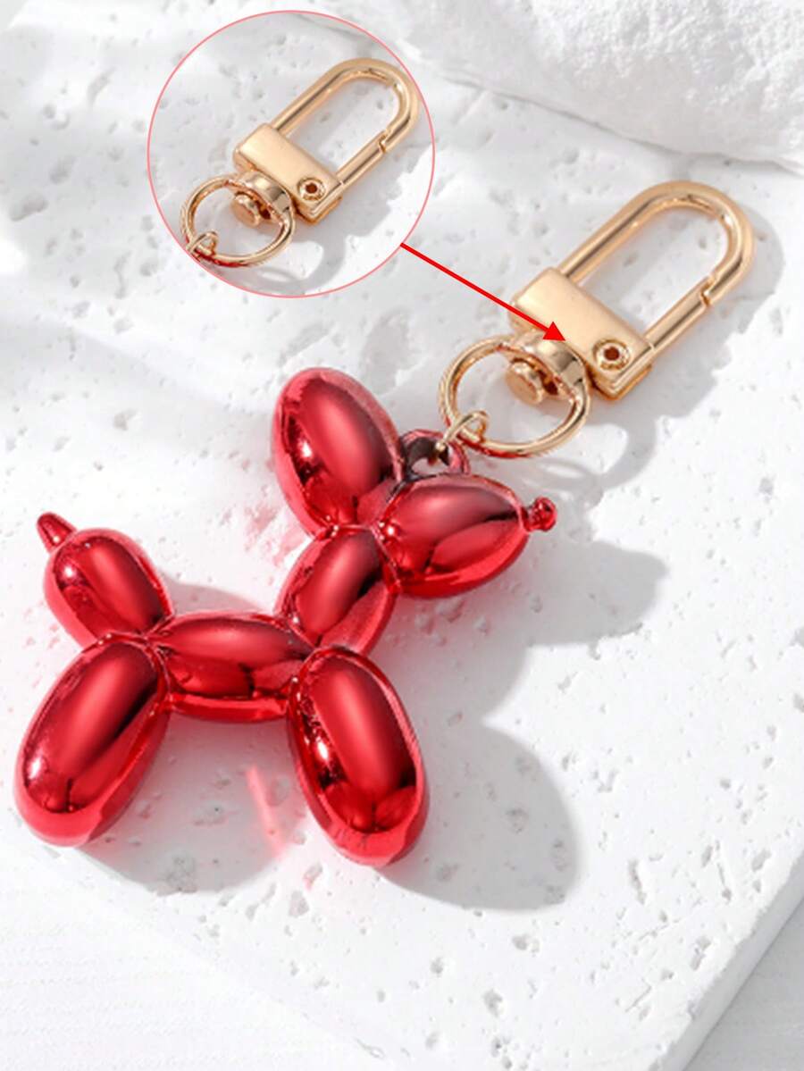 1pc 紅色壓克力電鍍金屬氣球狗吊墜掛飾 Diy 鑰匙扣配件配件包包裝飾 - 紅色 - 查看 1