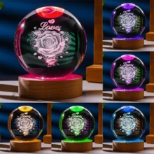 1個3d浪漫玫瑰水晶球燈帶有多色變化led夜燈,適用於客廳/臥室/家居裝飾,生日/節日/情人節禮物 - 棕色 - 查看 1