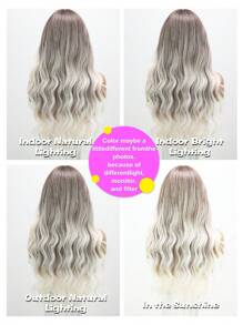 26吋深灰色漸層波浪捲髮瀏海適合日常佩戴合成纖維女假髮 - 漸層 - 查看 9