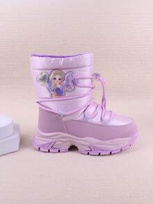 1對女童紫色冬季卡通圖案雪靴,防水&加厚防滑保暖毛絨中筒靴 - 紫色 - 查看 5