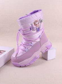 1對女童紫色冬季卡通圖案雪靴,防水&加厚防滑保暖毛絨中筒靴 - 紫色 - 查看 6
