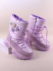 1對女童紫色冬季卡通圖案雪靴,防水&加厚防滑保暖毛絨中筒靴 - 紫色 - 查看 8