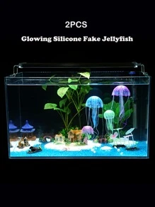 2 件裝發光矽膠假水母（藍色和紫色）水族箱魚缸景觀裝飾人造裝飾品 - 彩色 - 查看 1