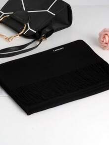 1入經典款200*65cm加厚保暖披巾,時尚款單色中性圍巾,重量為250g - 黑色 - 查看 5