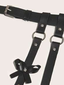 1入歐美女士性感時尚誘惑腰帶,龐克腿掛袜帶,皮革腿部繫帶與腰帶套裝,表演專用 - 黑色 - 查看 4